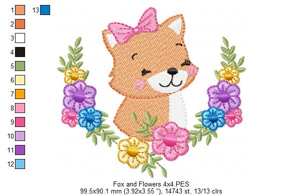 Fox and Flowers - Fill Stitch - Machine Embroidery Design