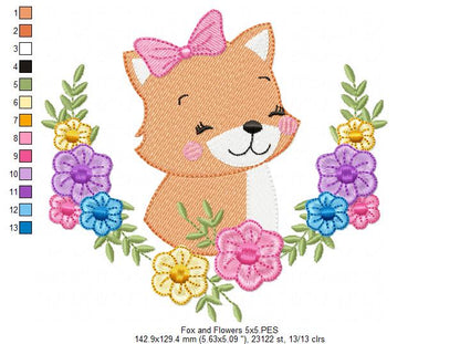 Fox and Flowers - Fill Stitch - Machine Embroidery Design
