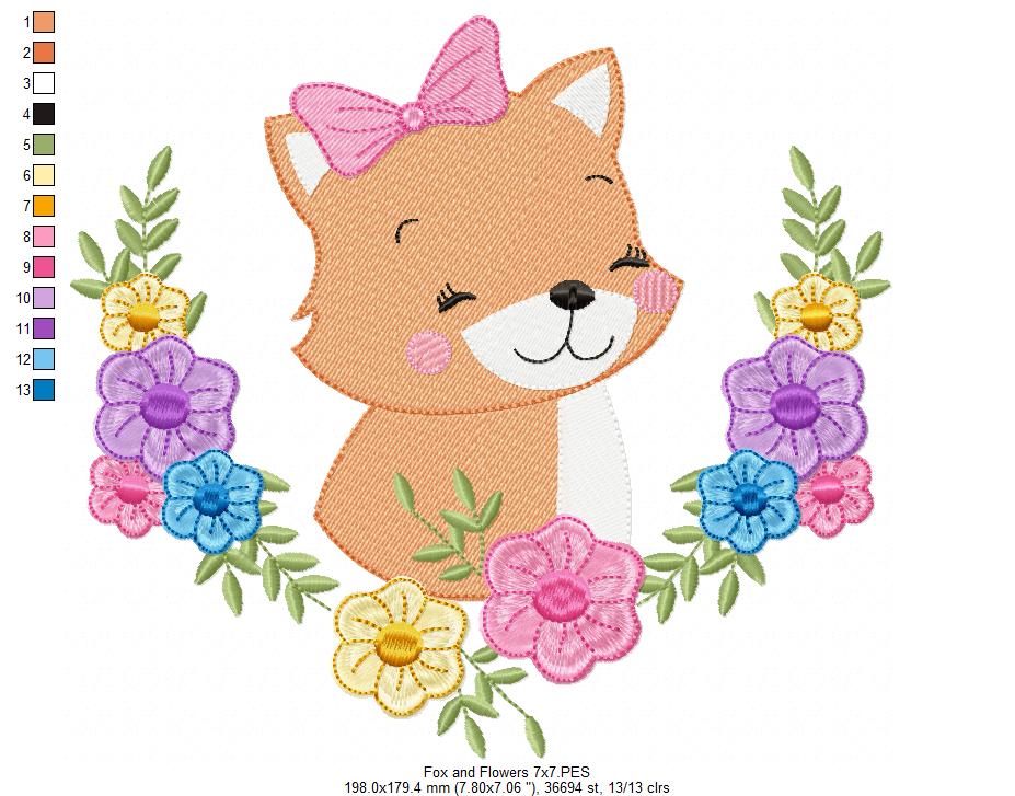Animals Girl and Flowers - Fill Stitch