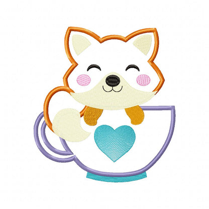 Cute Fox in the Cup - Applique