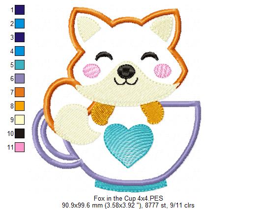 Cute Fox in the Cup - Applique