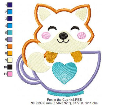 Cute Fox in the Cup - Applique