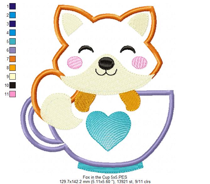 Cute Fox in the Cup - Applique