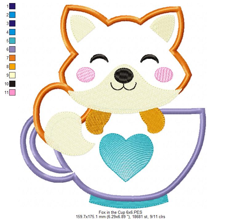 Cute Fox in the Cup - Applique