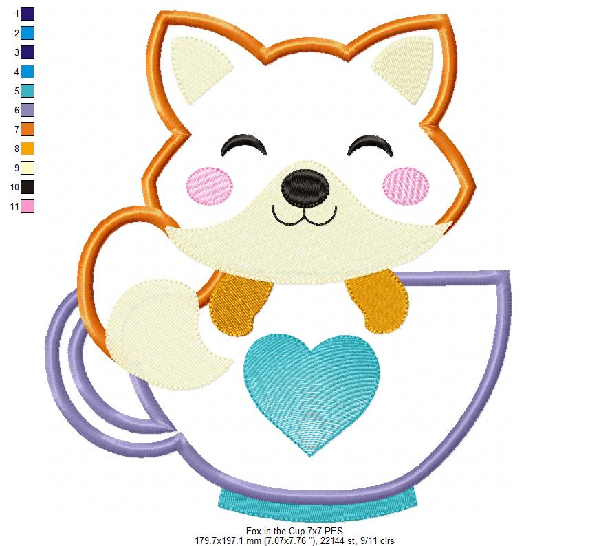 Cute Fox in the Cup - Applique