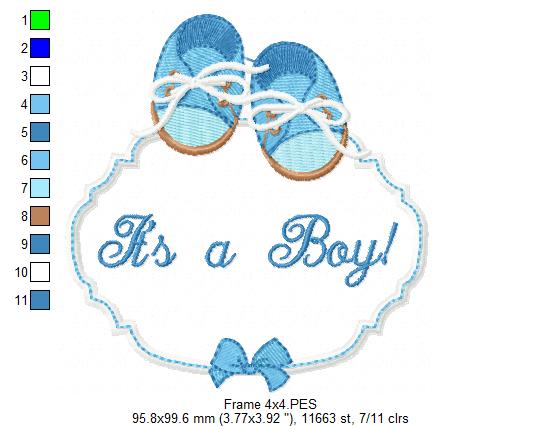 It's a Boy Baby Shoe Frame - Applique