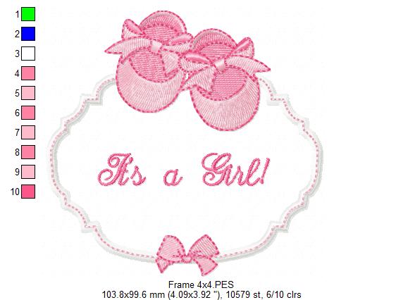 It's a Boy and Girl Baby Shoe Frame - Set of 2 designs - Applique