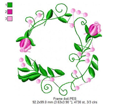 Flowers Frame - Fill Stitch - Machine Embroidery Design