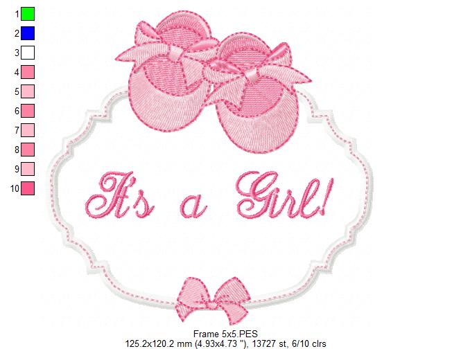 It's a Boy and Girl Baby Shoe Frame - Set of 2 designs - Applique