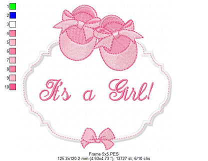 It's a Boy and Girl Baby Shoe Frame - Set of 2 designs - Applique