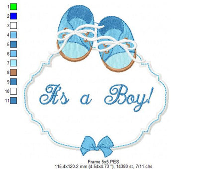 It's a Boy Baby Shoe Frame - Applique