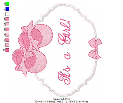 It's a Boy and Girl Baby Shoe Frame - Set of 2 designs - Applique