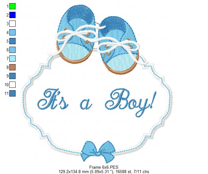 It's a Boy Baby Shoe Frame - Applique