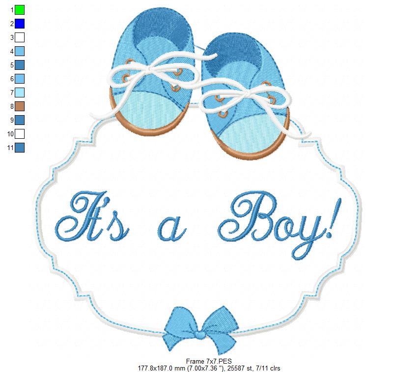 It's a Boy and Girl Baby Shoe Frame - Set of 2 designs - Applique
