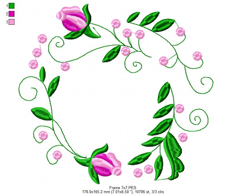 Flowers Frame - Fill Stitch - Machine Embroidery Design
