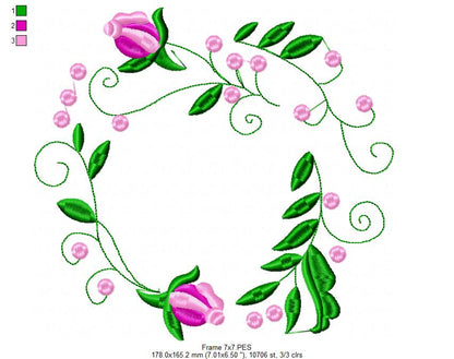 Flowers Frame - Fill Stitch - Machine Embroidery Design
