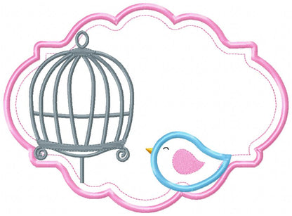Bird and Bird Cage - Applique - Set of 2 designs