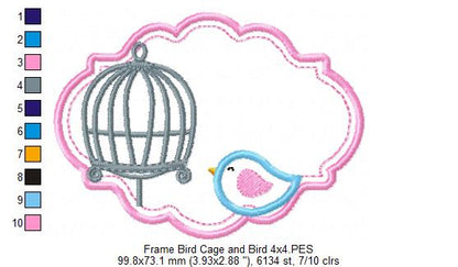 Bird and Bird Cage - Applique - Set of 2 designs