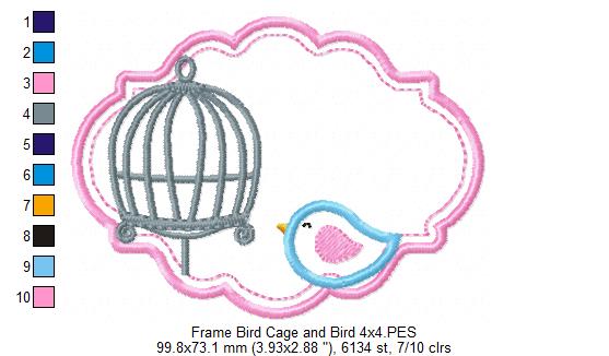Bird and Bird Cage - Applique - Set of 2 designs