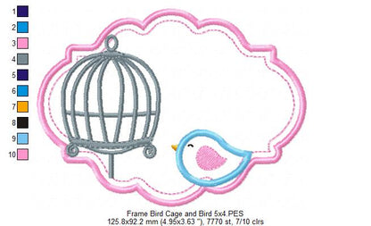 Bird and Bird Cage - Applique - Set of 2 designs