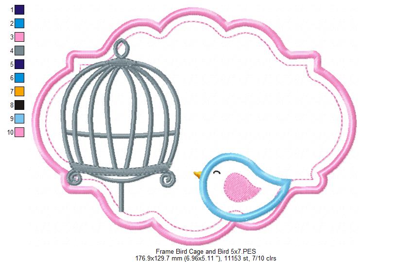 Bird and Bird Cage - Applique - Set of 2 designs
