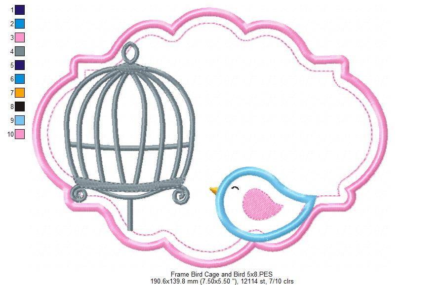 Bird and Bird Cage - Applique - Set of 2 designs