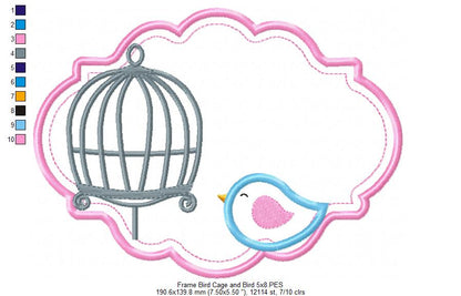 Bird and Bird Cage - Applique - Set of 2 designs