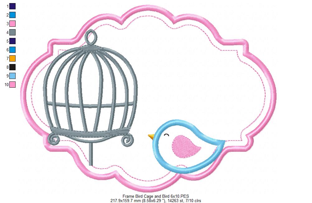 Bird and Bird Cage - Applique - Set of 2 designs