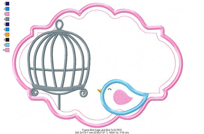 Bird and Bird Cage - Applique - Set of 2 designs