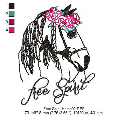 Free Spirit Horse - Redwork