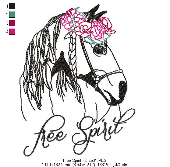 Free Spirit Horse - Redwork