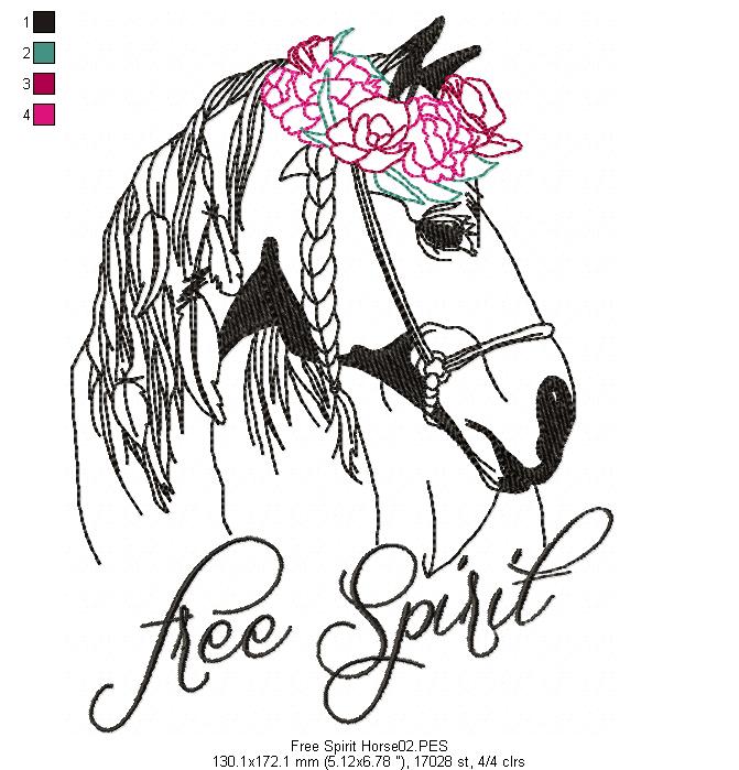 Free Spirit Horse - Redwork