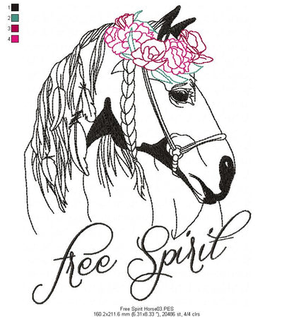 Free Spirit Horse - Redwork