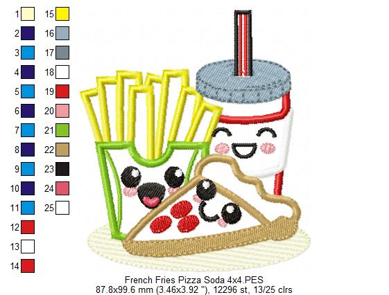 Happy Pizza, French Fries and Soda - Applique