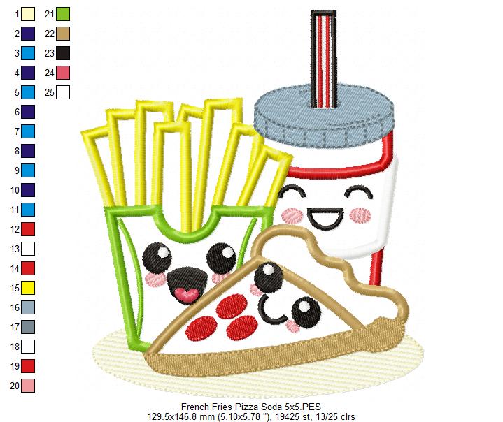 Happy Pizza, French Fries and Soda - Applique