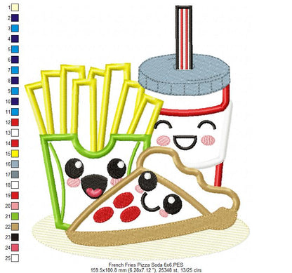 Happy Pizza, French Fries and Soda - Applique