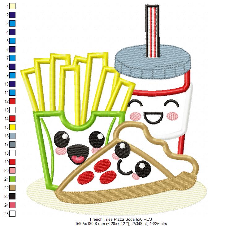 Happy Pizza, French Fries and Soda - Applique