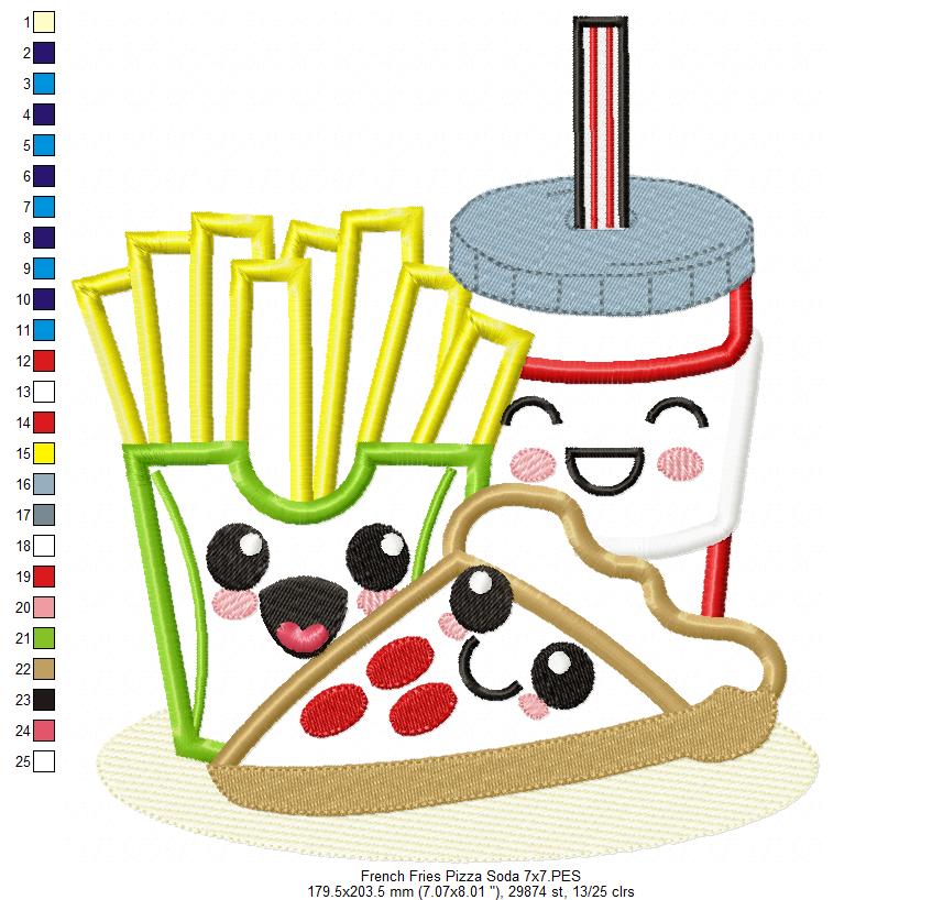 Happy Pizza, French Fries and Soda - Applique