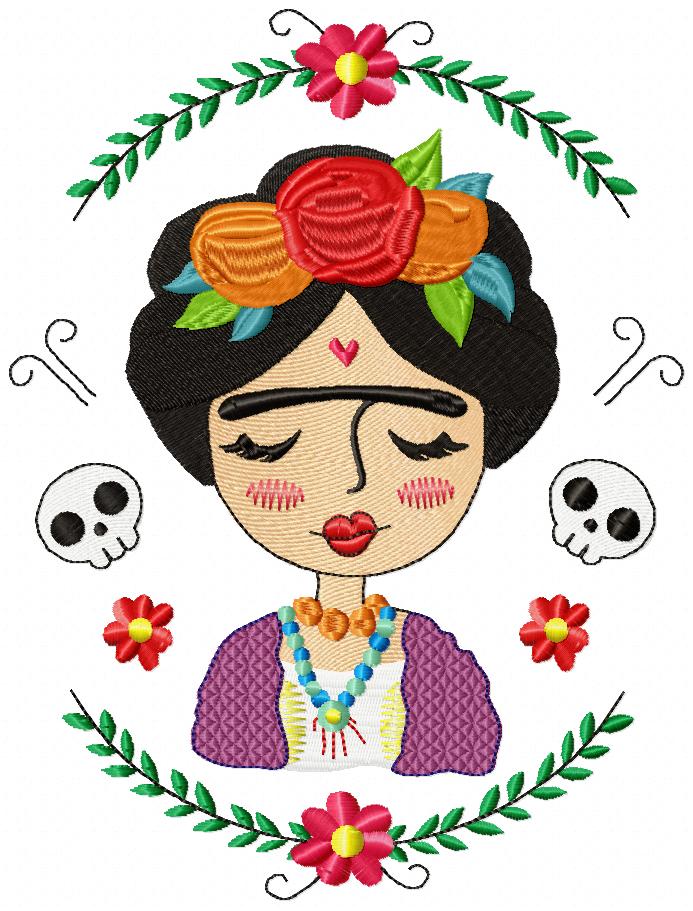 Frida Kahlo with Flowers - Fill Stitch