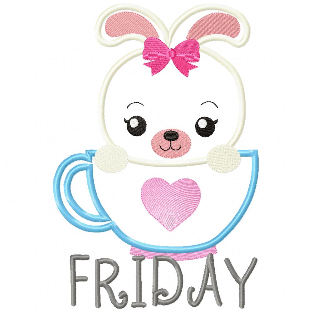 Days of the Week Animals in the Cup - Applique - Set of 7 designs