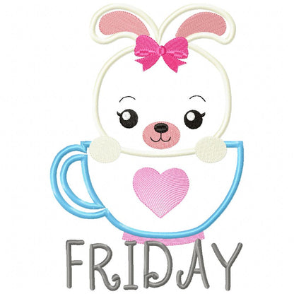 Days of the Week Animals in the Cup - Applique - Set of 7 designs