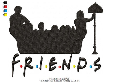 Friends Couch Silhouette - Fill Stitch - Machine Embroidery Design