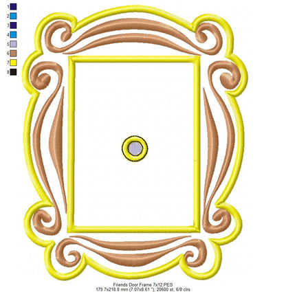 Friends Monica Door Frame - Applique - Machine Embroidery Design