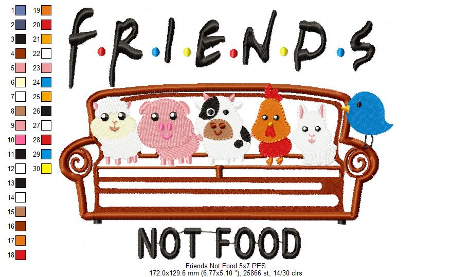 Friends Not Food - Applique - Machine Embroidery Design
