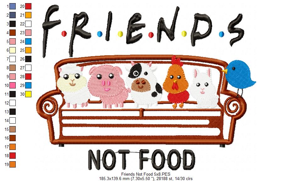 Friends Not Food - Applique - Machine Embroidery Design