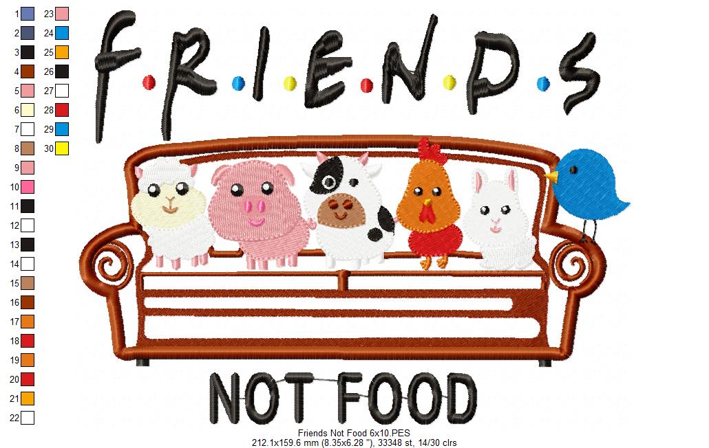 Friends Not Food - Applique - Machine Embroidery Design