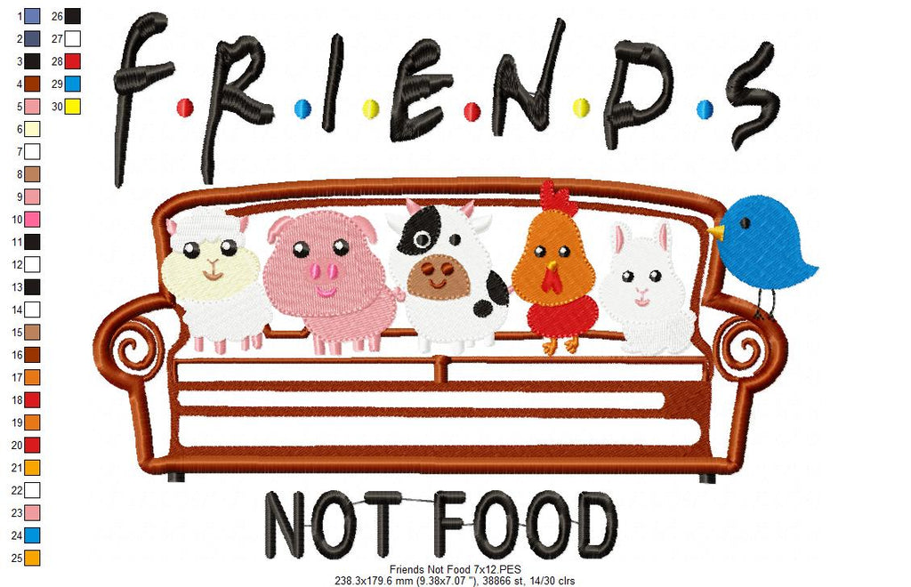 Friends Not Food - Applique - Machine Embroidery Design