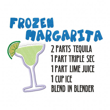 Frozen Margarita Recipe - Applique - Machine Embroidery Design