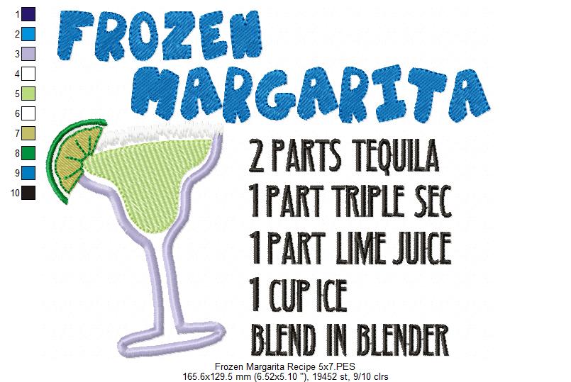 Frozen Margarita Recipe - Applique - Machine Embroidery Design