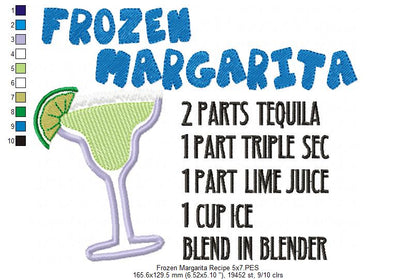 Frozen Margarita Recipe - Applique - Machine Embroidery Design
